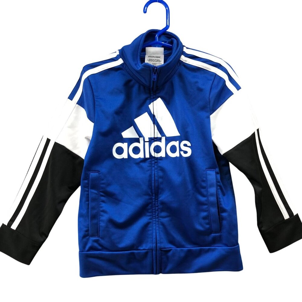 Adidas Boys 4T Track Jacket Blue Black‎ White Full Zip Mock Neck Sweatshirt